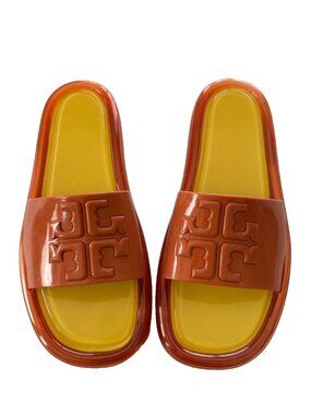 Tory Burch Womens 10B Bubble Jelly Slide Sandals Chipotle Spice Golden Bright